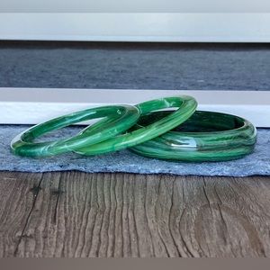 Lot Of 3 Germany Forest Green Lucite Plastic Bangle Bracelets